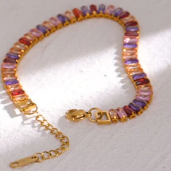 Gold Plated Stainless Steel with Baguette Cubic Zirconia - Picture 10 of 13